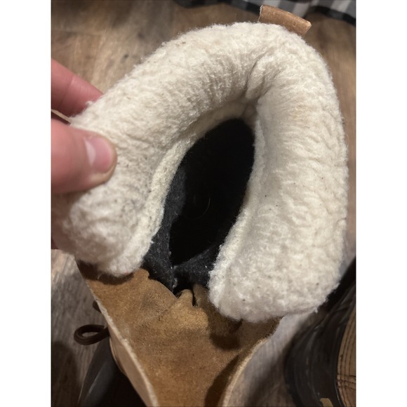 Eddie Bauer Boots Mens 7 Leather Work Tan Brown Fuzz Lined Duck Boots - Picture 9 of 12